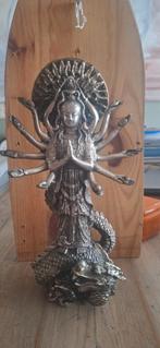 Quan yin beeld zilverkleurig metaal, Ophalen of Verzenden, Zo goed als nieuw