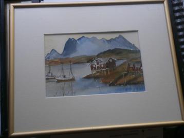 Aquarel Berglandsch. /vijver, bootjes beschikbaar voor biedingen