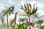 Jungledieren VINYL behang Kaketoe, Giraffe, Muurdeco4kids, Verzenden, Minder dan 10 m², Paars, Jungledieren, jungle