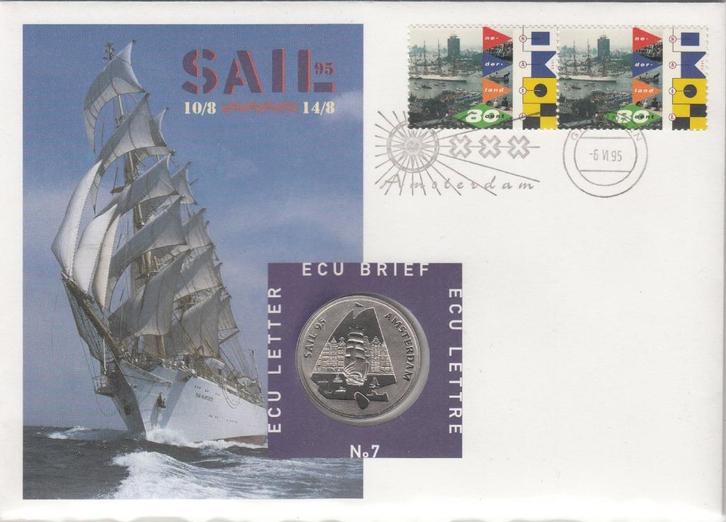 Nederland ECU brief No. 7 Sail 95 Amsterdam met penning, Postzegels en Munten, Penningen en Medailles, Overige materialen, Nederland