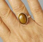 Zilveren ring met natuurlijke Tijger Oog steen zilver 925, 18 tot 19, O.T., Bruin, Nieuw