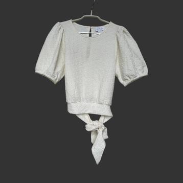 Cotton Club Top Maat S Wit Crème Pof Mouw Strik Jacq beschikbaar voor biedingen