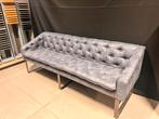Blauw leren bank Chesterfield motief, Huis en Inrichting, Ophalen, Minder dan 75 cm, Driepersoons, Leer
