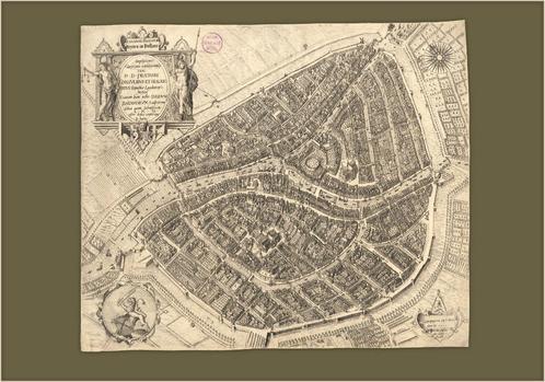 Grote landkaart plattegrond van Leiden uit de 16e eeuw, Boeken, Atlassen en Landkaarten, Zo goed als nieuw, Landkaart, Wereld