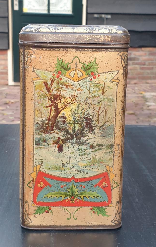 Zeldzaam Antiek Blik Boon Cacao Wormerveer in kerstsfeer., Verzamelen, Blikken, Gebruikt, Overige, Ophalen of Verzenden