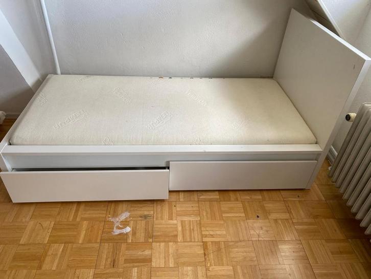 Ikea Malm Bedombouw met Lattenbodem, Huis en Inrichting, Slaapkamer | Bedden, Gebruikt, Eenpersoons, 90 cm, 200 cm, Hout, Wit
