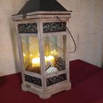 Groot windlicht met kaarsen(battery), Huis en Inrichting, Woonaccessoires | Kandelaars en Kaarsen, Ophalen, Hout, 50 tot 75 cm