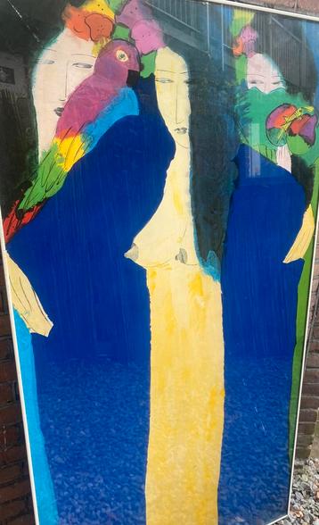 Ingelijst kunstwerk “Three geishas with parrots” Ting 1983 beschikbaar voor biedingen