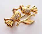 Vintage mooie goudkleurige dubbele vogel op tak broche, Sieraden, Tassen en Uiterlijk, Broches, Verzenden, Zo goed als nieuw, Goud