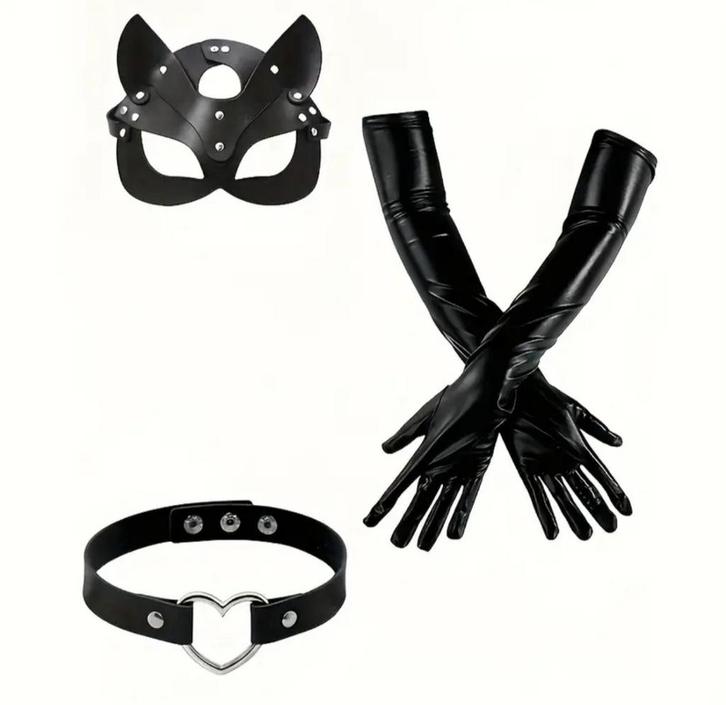 Sexy Set - Masker, Handschoenen & Choker, Kleding | Dames, Carnavalskleding en Feestkleding, Zo goed als nieuw, Accessoires, Overige thema's