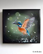 IJsvogel in actie, hand geschilderd op een mooie houten kist, Ophalen of Verzenden