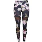 Zwarte bloemen legging broek dames vrouwen yoga sport, Verzenden, Nieuw, Zwart, Yoga