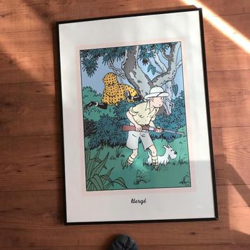 Kuifje in Afrika zeefdruk 50x70,5 cm ingelijst beschikbaar voor biedingen