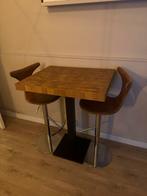 Statafel met 2 Krukken - Hout & Metaal, Huis en Inrichting, Tafels | Eettafels, Ophalen, Gebruikt, 100 tot 150 cm, Vierkant