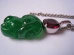 PLATINA HANGER m. KETTING ; JADEITE HANGER -ROBIJN ETC., Ophalen, Overige materialen, Zo goed als nieuw, Met edelsteen