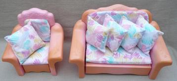 Roze Barbie stoel en bank Living Pretty (Mattel ca. 1987) beschikbaar voor biedingen