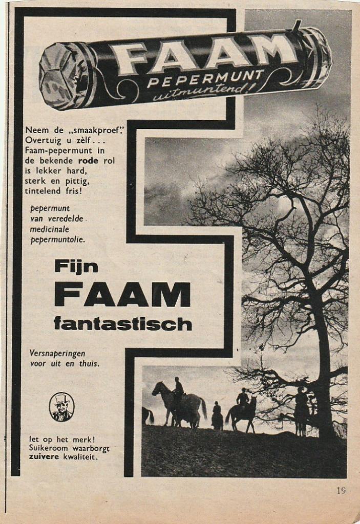 Retro reclame 1959 Faam pepermunt bij het paardrijden, Verzamelen, Retro, Overige typen, Verzenden