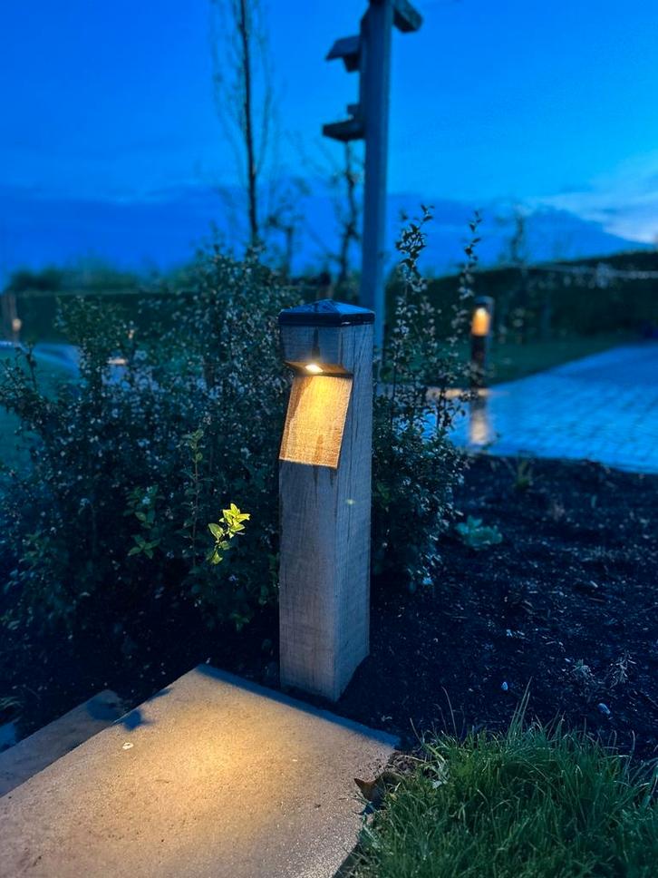 Maatwerk houten tuinverlichting, Tuin en Terras, Buitenverlichting, Nieuw, Staande lamp, Hout, Minder dan 50 watt, Netvoeding