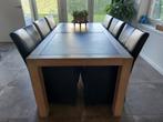 Eetkamertafel (met natuur-/hardsteen inleg) en zes stoelen, Huis en Inrichting, Stoelen, Vijf, Zes of meer stoelen, Hout, Gebruikt