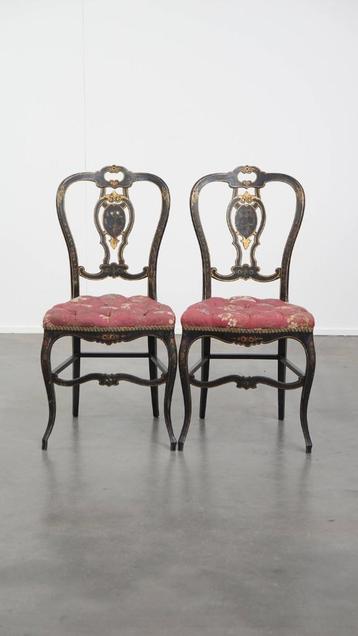 2 x Antiek Frans Napoleon 3 stoeltje ingelegd met parelmoer beschikbaar voor biedingen