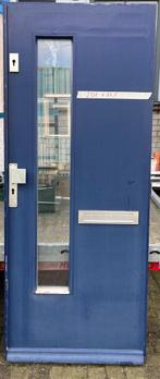 Houten voordeur blauw met glas en brievenbus ingangsdeur, 80 tot 100 cm, Gebruikt, Glas, Buitendeur