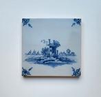 Oude blauwwitte tegel - landschap met toren, Ophalen of Verzenden
