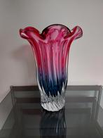 Vintage midcentury Egermann vaas glas roze blauw Tsjechië, Ophalen of Verzenden