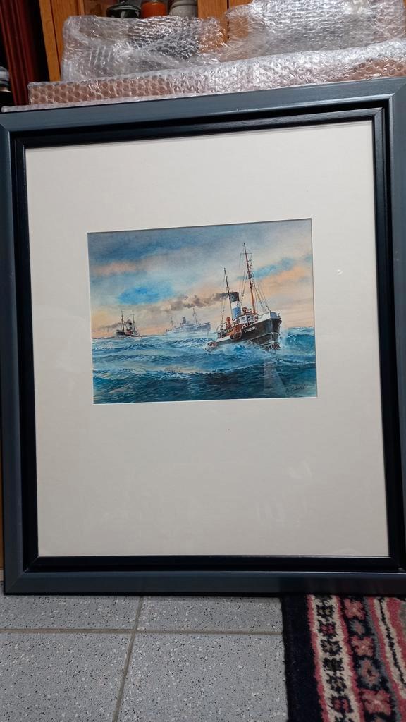 Litho Sleepboot Limburg - Ad. M. Oudes, Antiek en Kunst, Kunst | Schilderijen | Klassiek, Ophalen