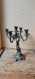 Antieke kandelaar met 5 armen en vrouwenfiguur, Ophalen of Verzenden, Koper of Brons