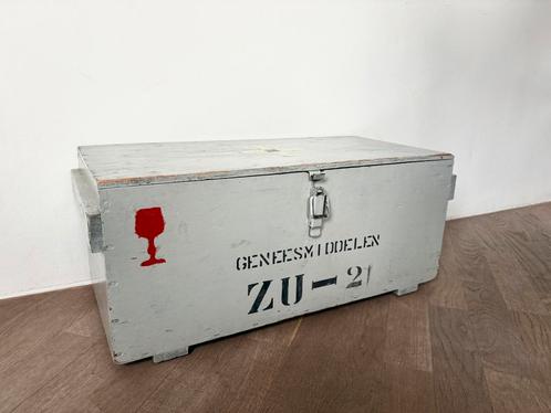 Stoere grijze legerkist - hout, Huis en Inrichting, Woonaccessoires | Kisten, Gebruikt, Minder dan 50 cm, 50 tot 75 cm, Minder dan 50 cm