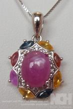 Zilveren hanger met Robijn, Saffier, Topaas & ketting, Overige voorstellingen, Verzenden, Nieuw, Met edelsteen