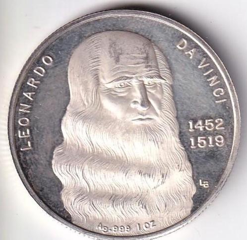 Leonardo da Vinci, medaille, 1 OZ, zilver, Postzegels en Munten, Edelmetalen en Baren, Zilver, Ophalen of Verzenden
