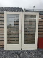 Houten tuindeuren met dubbel glas, Doe-het-zelf en Verbouw, Gebruikt, Deurkozijn, 150 tot 225 cm, Inclusief glas