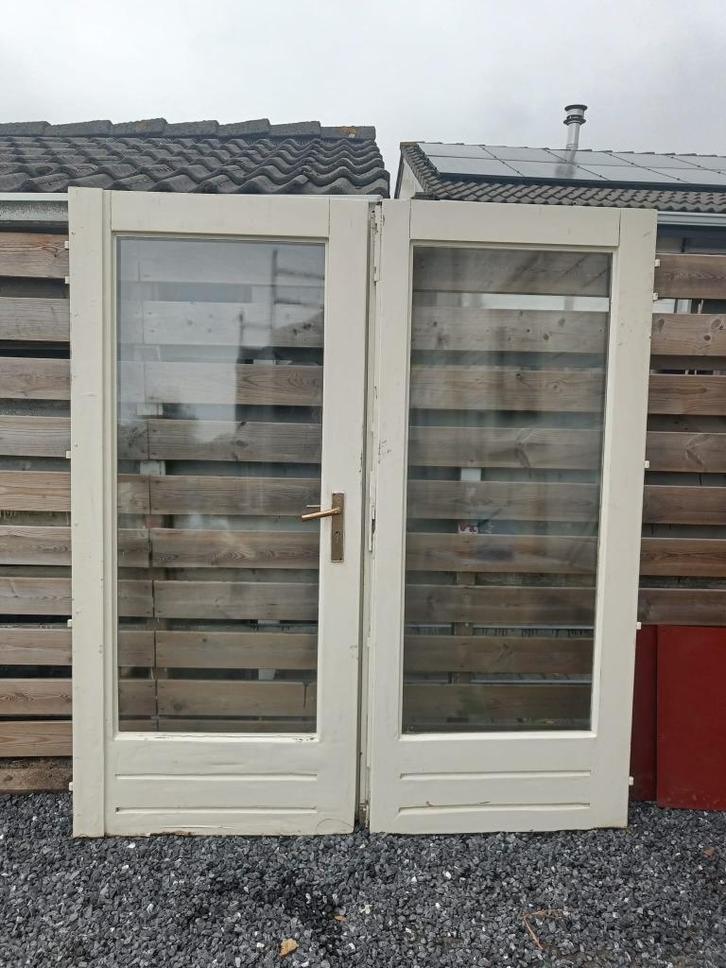 Houten tuindeuren met dubbel glas, Doe-het-zelf en Verbouw, Kozijnen en Schuifpuien, Gebruikt, Deurkozijn, Hout, 150 tot 225 cm