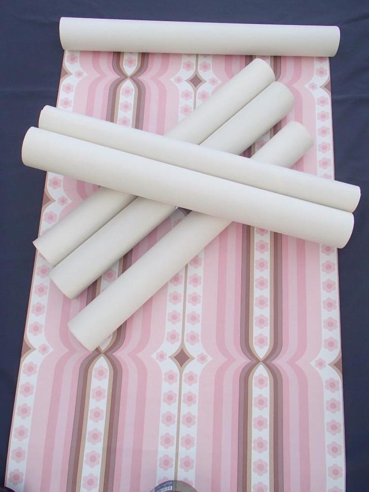 vintage behang 6 rollen, Huis en Inrichting, Stoffering | Behang, Beige, Roze, 25 tot 50 m², Ophalen of Verzenden