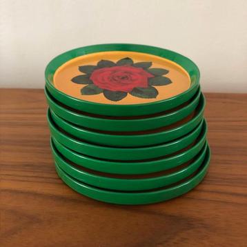 7 onderzetters, retro, vintage, brocante, rozen, jaren 70 beschikbaar voor biedingen