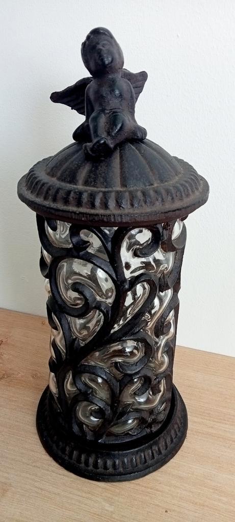 Venetiaanse windlicht Snoepbus met Engel - Gietijzer & Glas, Antiek en Kunst, Antiek | Woonaccessoires, Ophalen of Verzenden