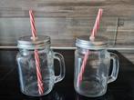 2x smoothie glazen met rietje, Ophalen, Zo goed als nieuw, Glas