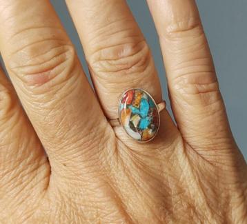 925 zilveren ring met natuurlijke oester Turquoise steen beschikbaar voor biedingen