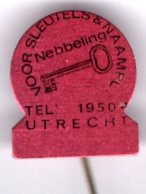 Voor sleutels& naampl Nebbeling Utrecht blik speldje( P_189), Verzamelen, Speldjes, Pins en Buttons, Nieuw, Speldje of Pin, Merk