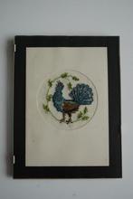 Brocante geborduurde vogel Auerhahn uit de Alpen in lijst, Ophalen of Verzenden, Hout, Minder dan 50 cm, Minder dan 50 cm