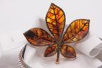 broche herfst kastanje blad zilver goud verguld met amber, Sieraden, Tassen en Uiterlijk, Broches, Overige materialen, 4 tot 7 cm