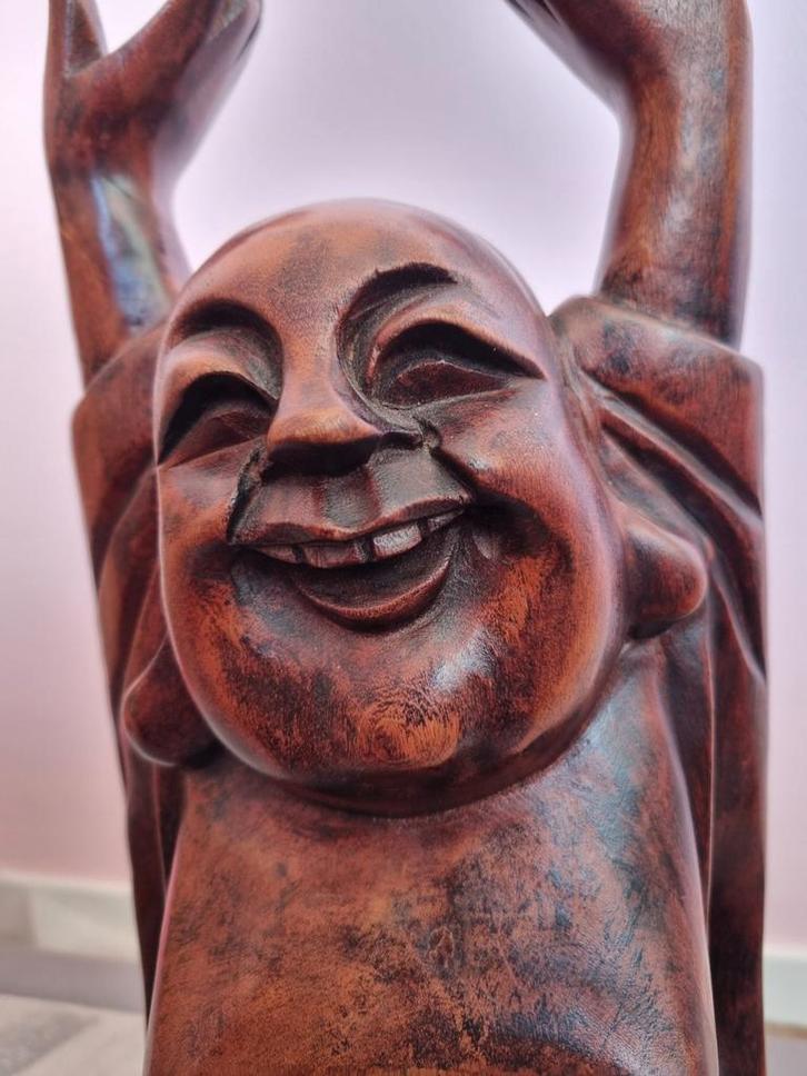 Vrolijk groot houten Boeddha beeld, Antiek en Kunst, Kunst | Beelden en Houtsnijwerken, Ophalen of Verzenden