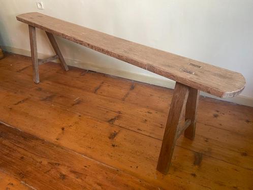 Bank Kerkbank eiken slank model 153 cm Frans heb 2 dezelfde, Antiek en Kunst, Antiek | Meubels | Stoelen en Banken, Ophalen