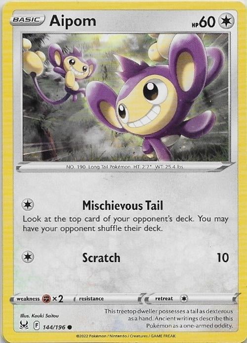 Lost Origin,  Aipom [common] 144/196, Verzenden, Nieuw, Losse kaart