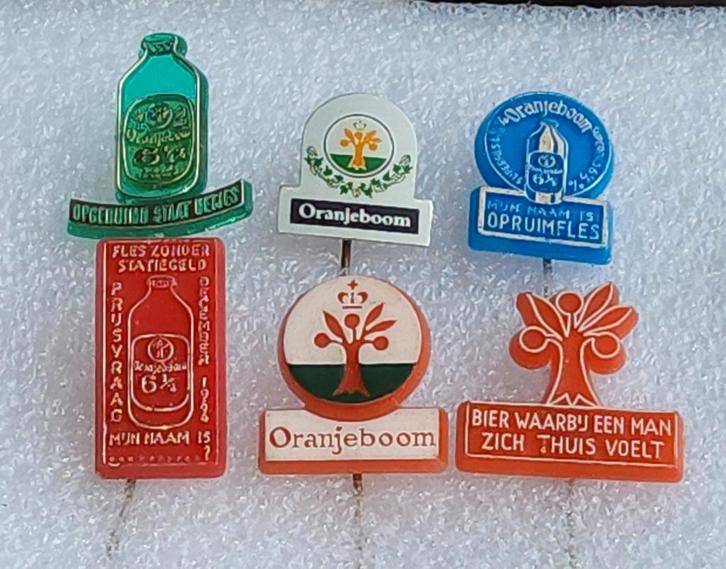6 Oranjeboom Bier Speldjes Collectie, Verzamelen, Speldjes, Pins en Buttons, Gebruikt, Speldje of Pin, Merk, Ophalen of Verzenden
