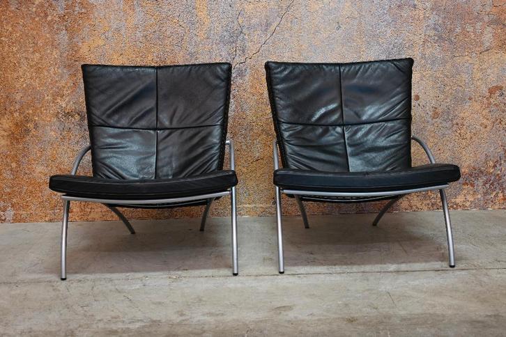 ZGANieuw zwarte leren Harvink Uncle Sam design fauteuil, Huis en Inrichting, Fauteuils, Zo goed als nieuw, Leer, Metaal, 50 tot 75 cm