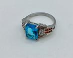 Vintage ring zilver 925 blauwe steen rode steentjes cocktail, Sieraden, Tassen en Uiterlijk, Antieke sieraden, Verzenden, Zilver
