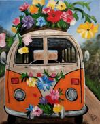 Schilderij VW bus flowerpower, Antiek en Kunst, Kunst | Schilderijen | Modern, Ophalen of Verzenden