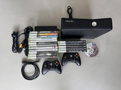 Xbox 360 Slim (250GB) + controller & grote games collectie, Spelcomputers en Games, Spelcomputers | Xbox 360, Gebruikt, 250 GB